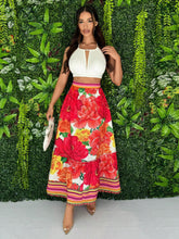 SXY Flower Printed Striped Patchwork Long Skirt For Beach Holiday In Summer